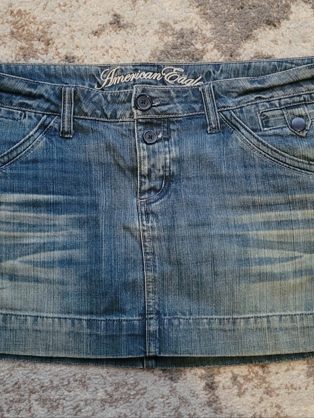 American Eagle Y2K Distressed Denim Mini Skirt Size 14 | Low Rise Jean Skirt